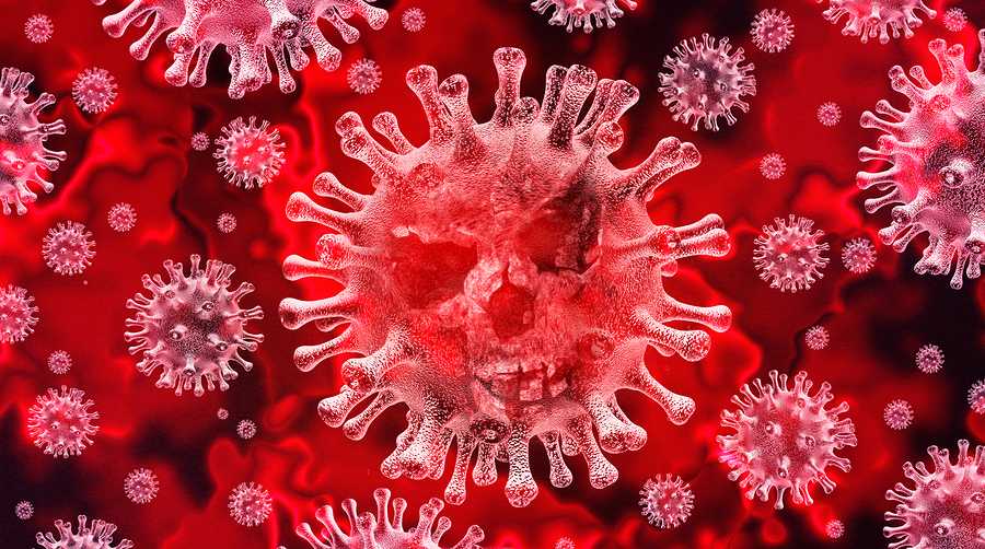 Coronavirus danger and public health risk disease and flu outbreak or coronaviruses influenza background as dangerous viral strain case as a pandemic medical concept with dangerous cells as a 3D render